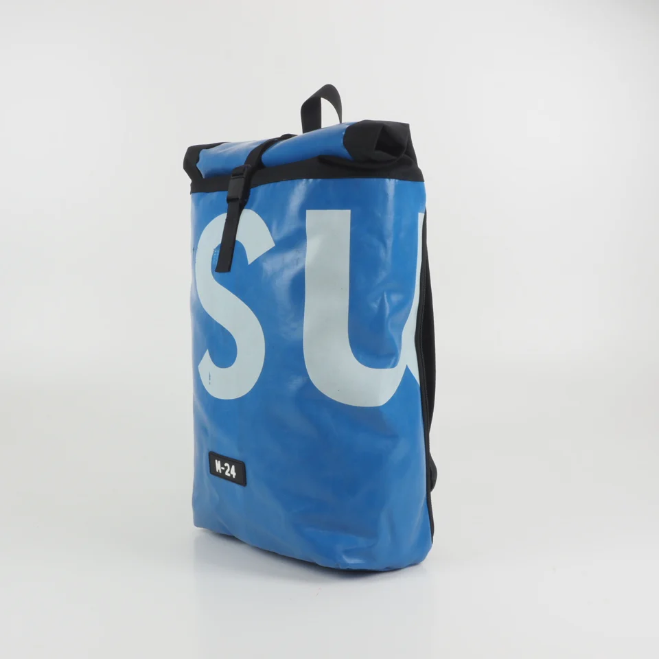 Blue M-24 bag, side angle view showing structure