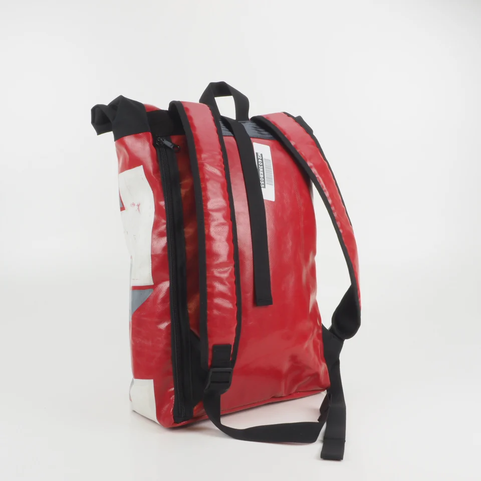 Red and white color-blocked M-24 roll top bag
