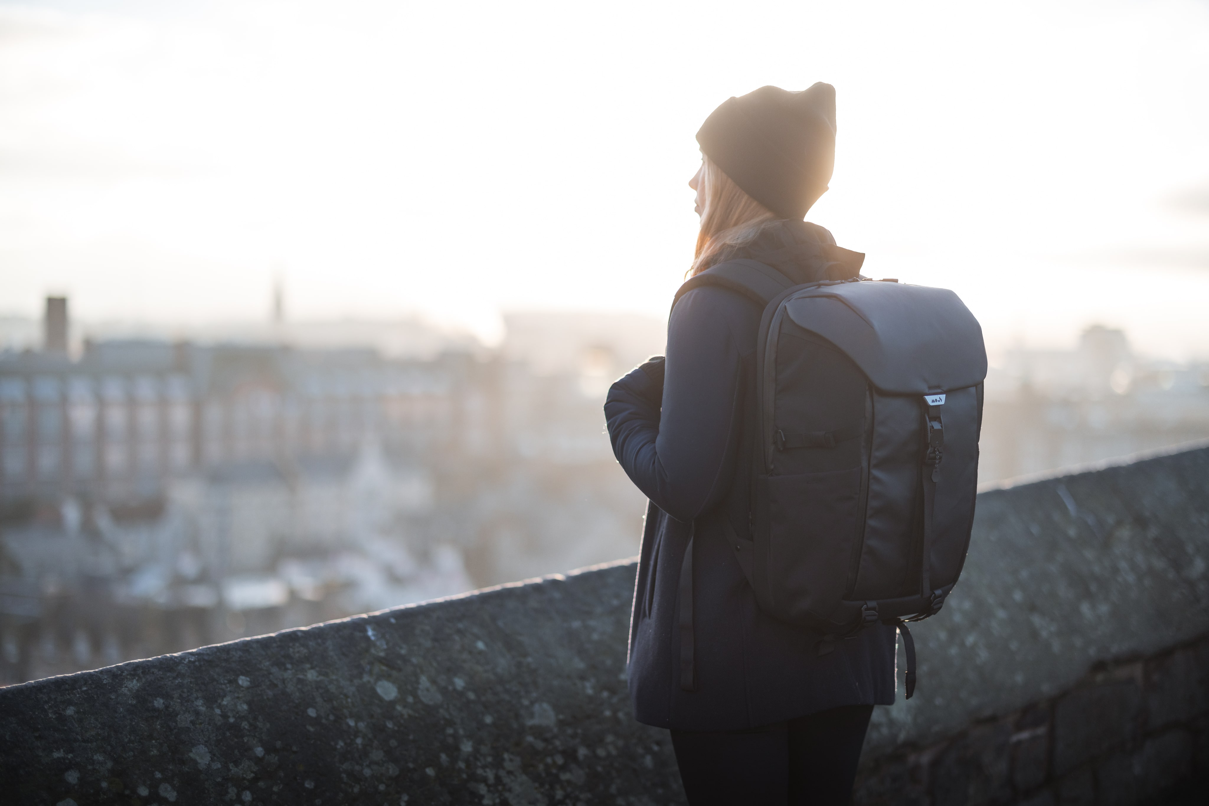 Mous 25L backpack in urban cycling environment