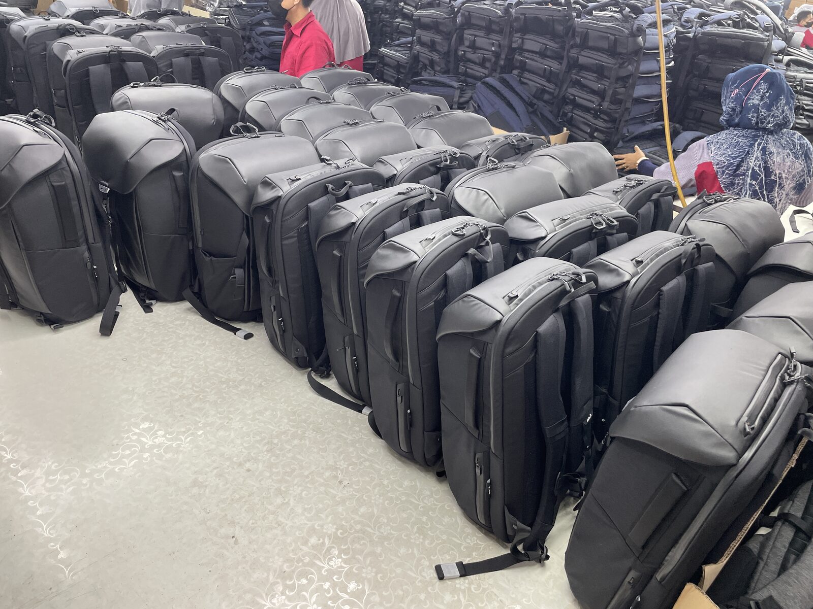 Mous 25L backpacks on the production floor